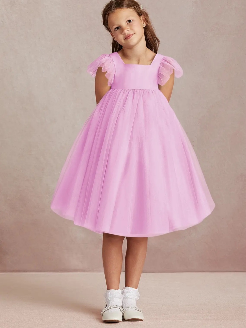 Azazie Kids Candy Pink Tulle Dress with Bow & Hair Clips